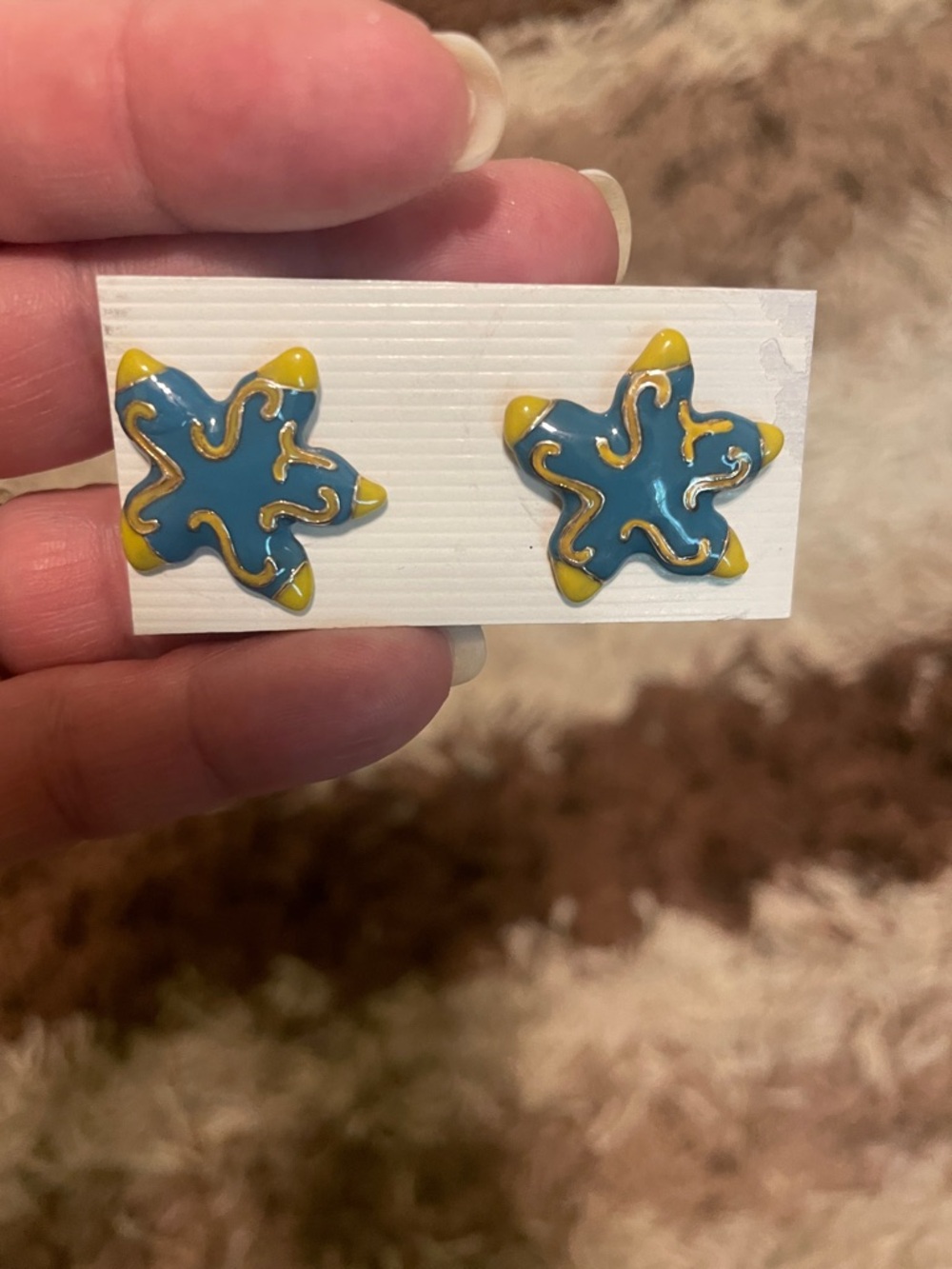 Blue and Yellow Starfish Enamel Stud Earrings